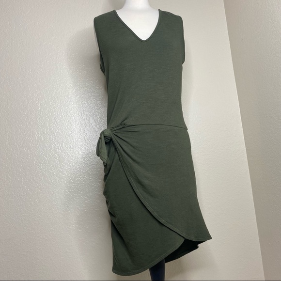 Monrow Faux Wrap Skirt dress Olive Army Green size M - Picture 4 of 11